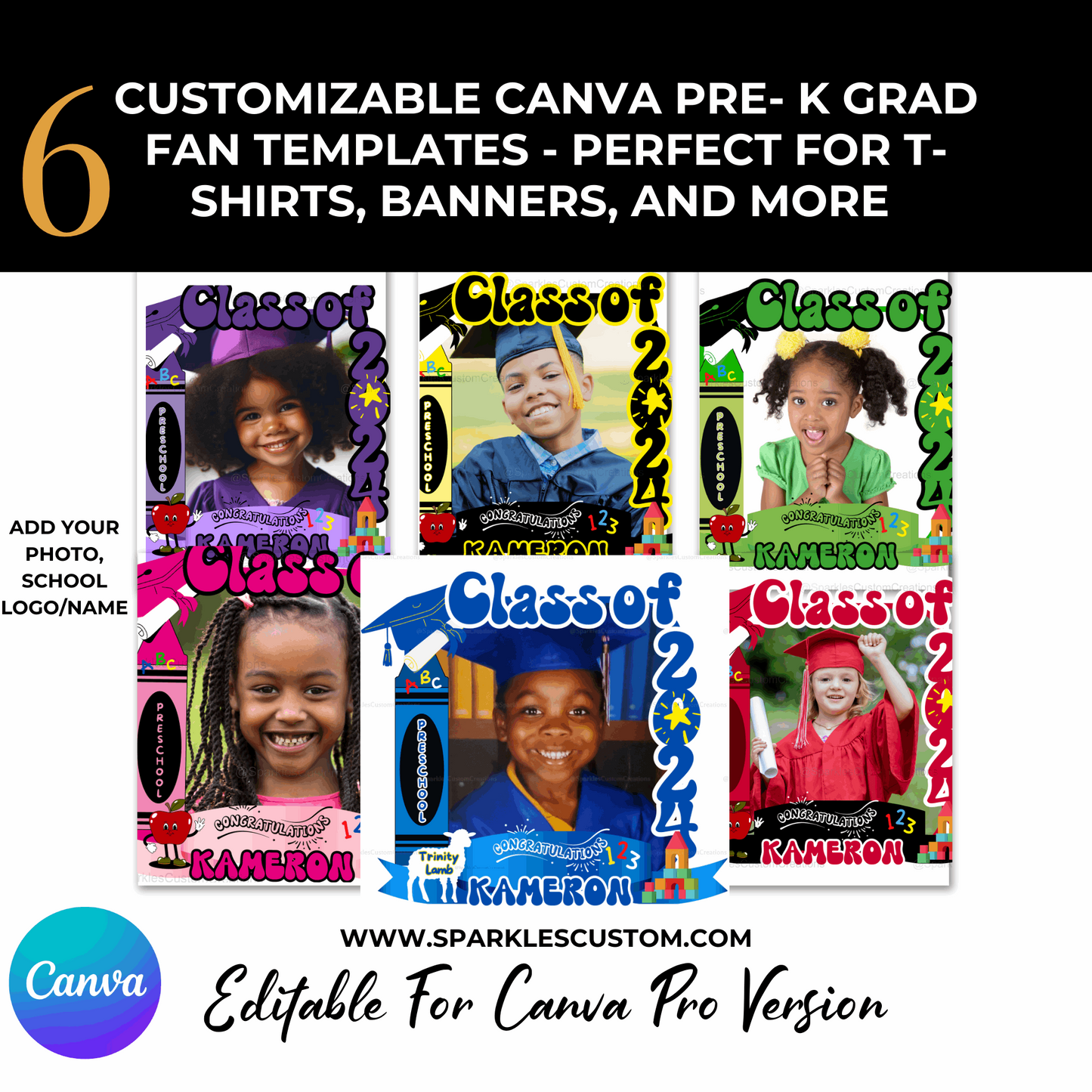 Customizable Canva Grad Fan Templates for Pre-K Grads – Perfect for T-Shirts, Banners, and More