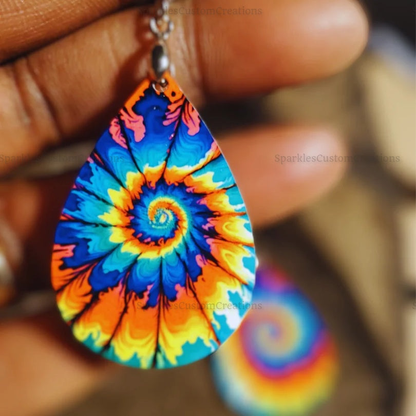 Tie Dye Swirl Teardrop Earrings"