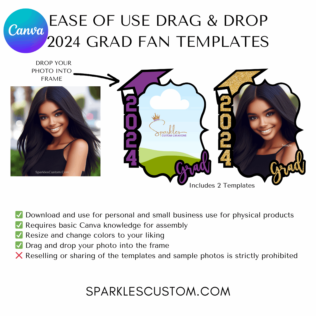 2024 Grad Fan Templates | Easy Drag & Drop Canva Design | Personal & Small Business Use