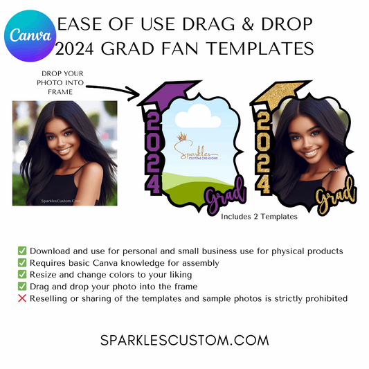 2024 Grad Fan Templates | Easy Drag & Drop Canva Design | Personal & Small Business Use