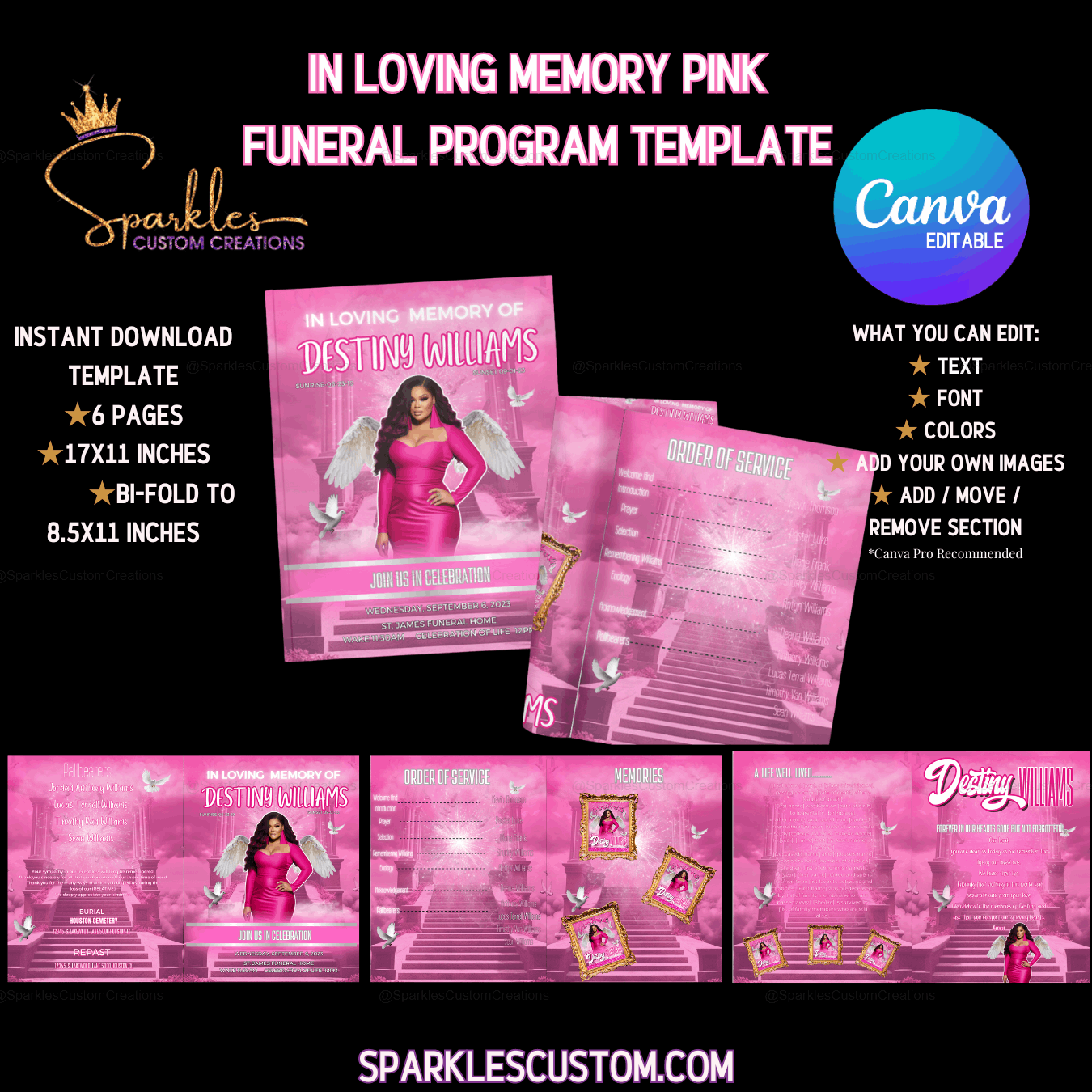 In Loving Memory Pink  Funeral Program Template