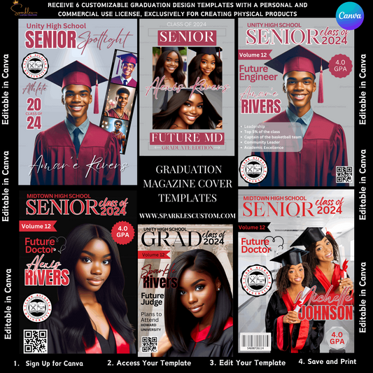 Customizable Graduation Magazine Cover Templates-Editable In Canva