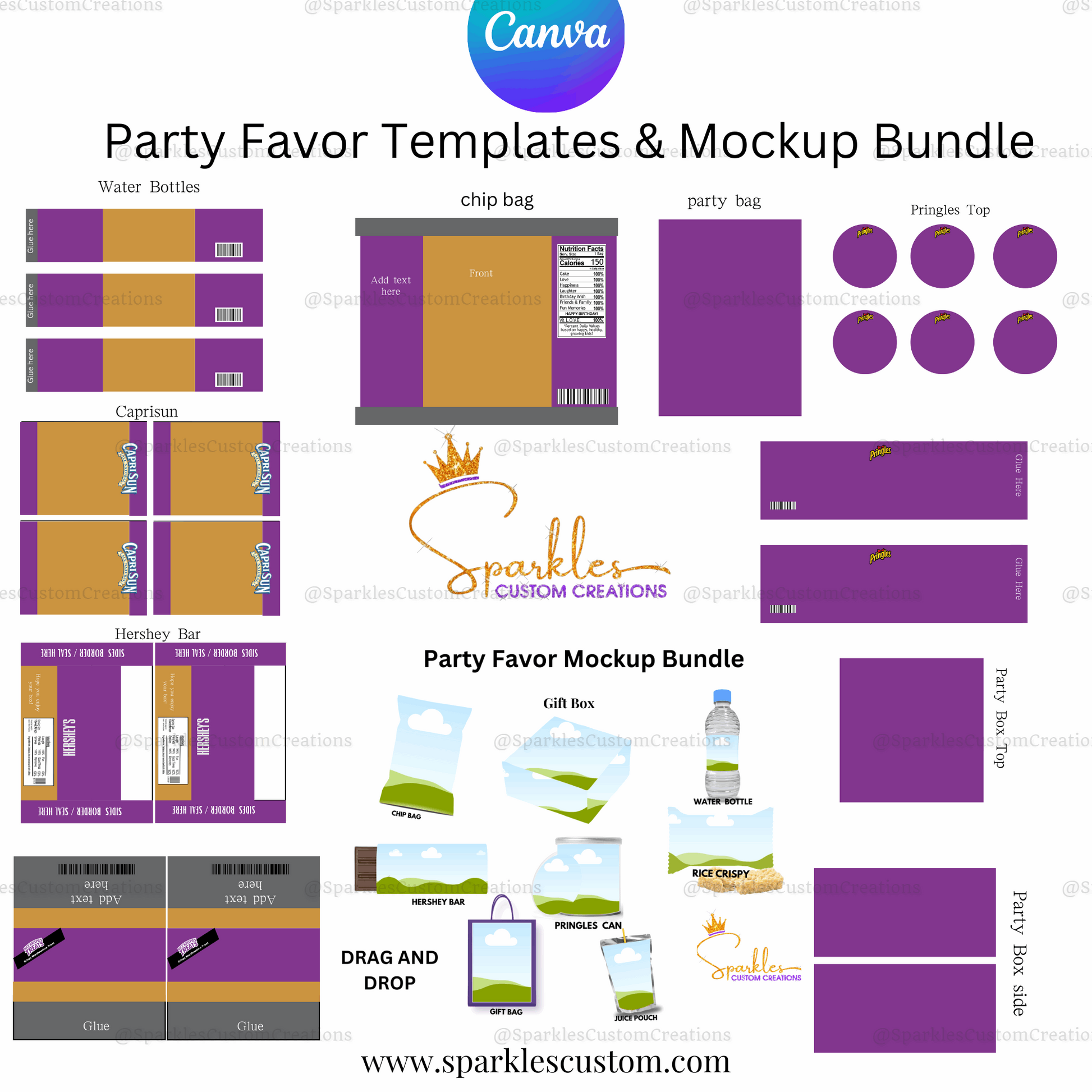 Festive Fun Party Favor Templates & Mockup Bundle-Editable in Canva